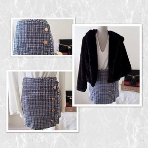 TIFFANY- Blue and Black Plaid Tweed Mini Skirt